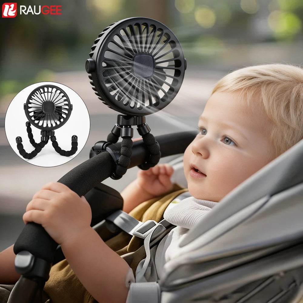 Ventilateur portable poussette rechargeable USB – Mini ventilateur clip flexible 360° pour bébé, bureau et voyage