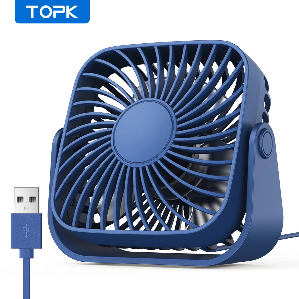 Mini Ventilateur Portable USB 4 Pouces – Silencieux, 3 Vitesses, Rotation 360°, Idéal pour le Bureau, la Maison, le Camping et les Voyages
