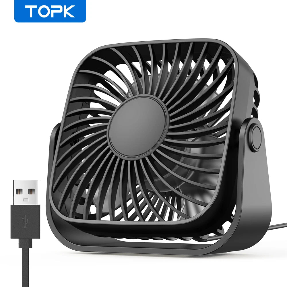 Mini Ventilateur Portable USB 4 Pouces – Silencieux, 3 Vitesses, Rotation 360°, Idéal pour le Bureau, la Maison, le Camping et les Voyages