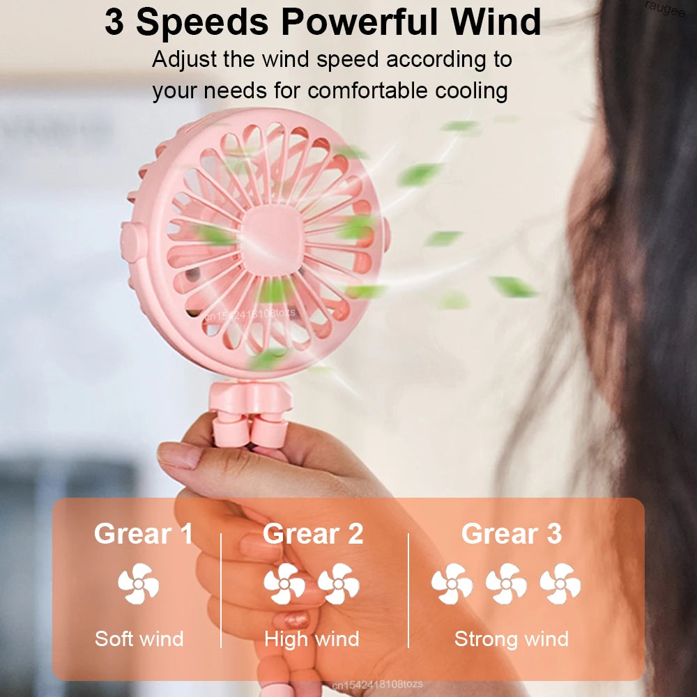 Ventilateur portable poussette rechargeable USB – Mini ventilateur clip flexible 360° pour bébé, bureau et voyage