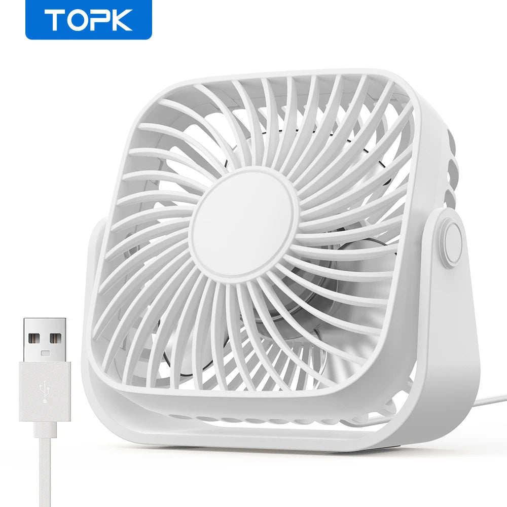 Mini Ventilateur Portable USB 4 Pouces – Silencieux, 3 Vitesses, Rotation 360°, Idéal pour le Bureau, la Maison, le Camping et les Voyages