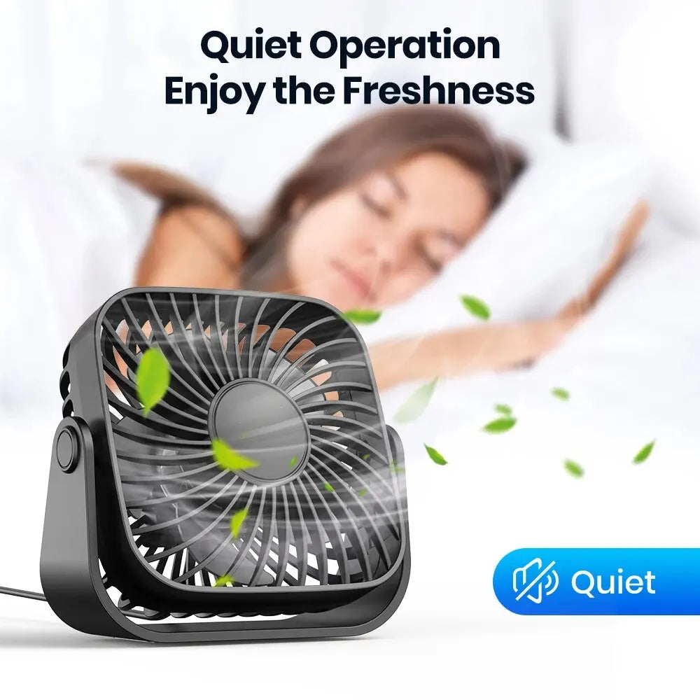 Mini Ventilateur Portable USB 4 Pouces – Silencieux, 3 Vitesses, Rotation 360°, Idéal pour le Bureau, la Maison, le Camping et les Voyages