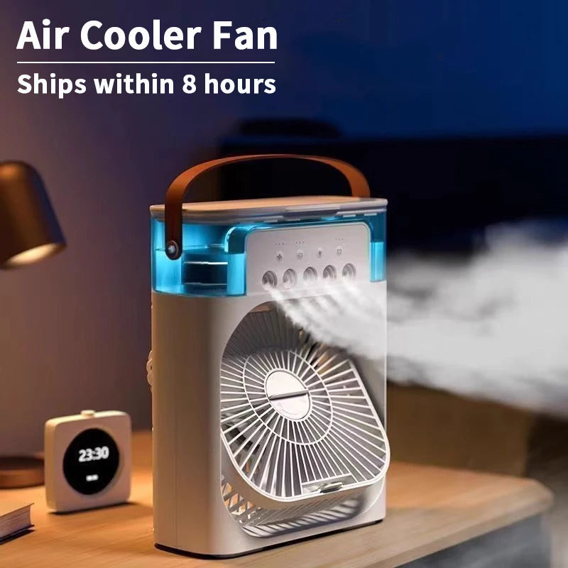 Rafraîchisseur d'Air Portable 3-en-1 – Ventilateur Silencieux, Humidificateur et Veilleuse LED pour la Maison et le Bureau