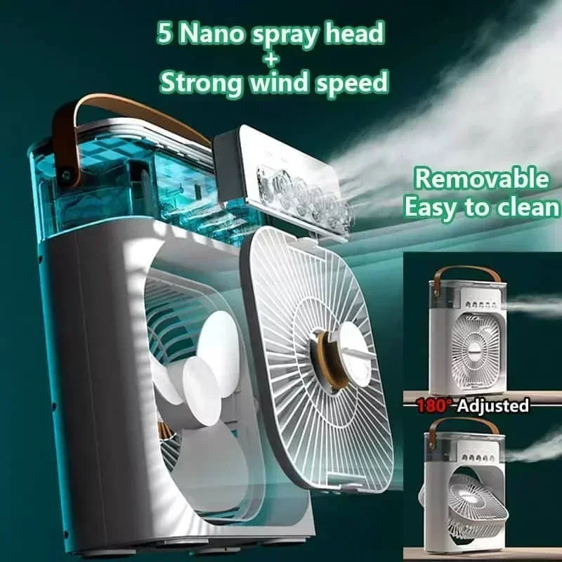 Rafraîchisseur d'Air Portable 3-en-1 – Ventilateur Silencieux, Humidificateur et Veilleuse LED pour la Maison et le Bureau