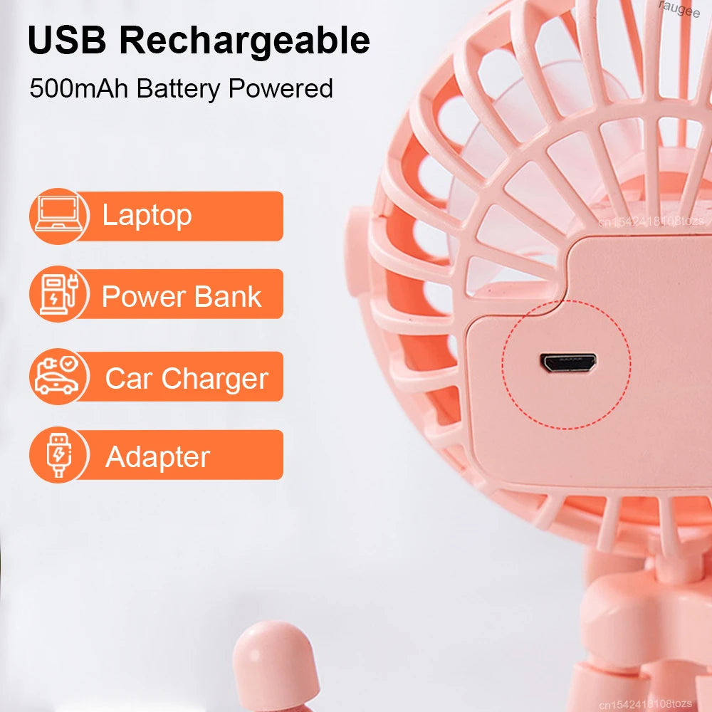 Ventilateur portable poussette rechargeable USB – Mini ventilateur clip flexible 360° pour bébé, bureau et voyage
