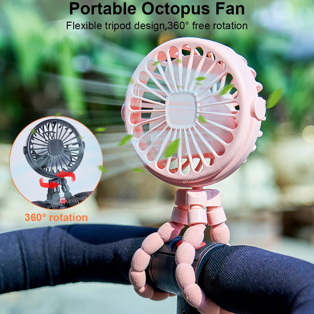 Ventilateur portable poussette rechargeable USB – Mini ventilateur clip flexible 360° pour bébé, bureau et voyage