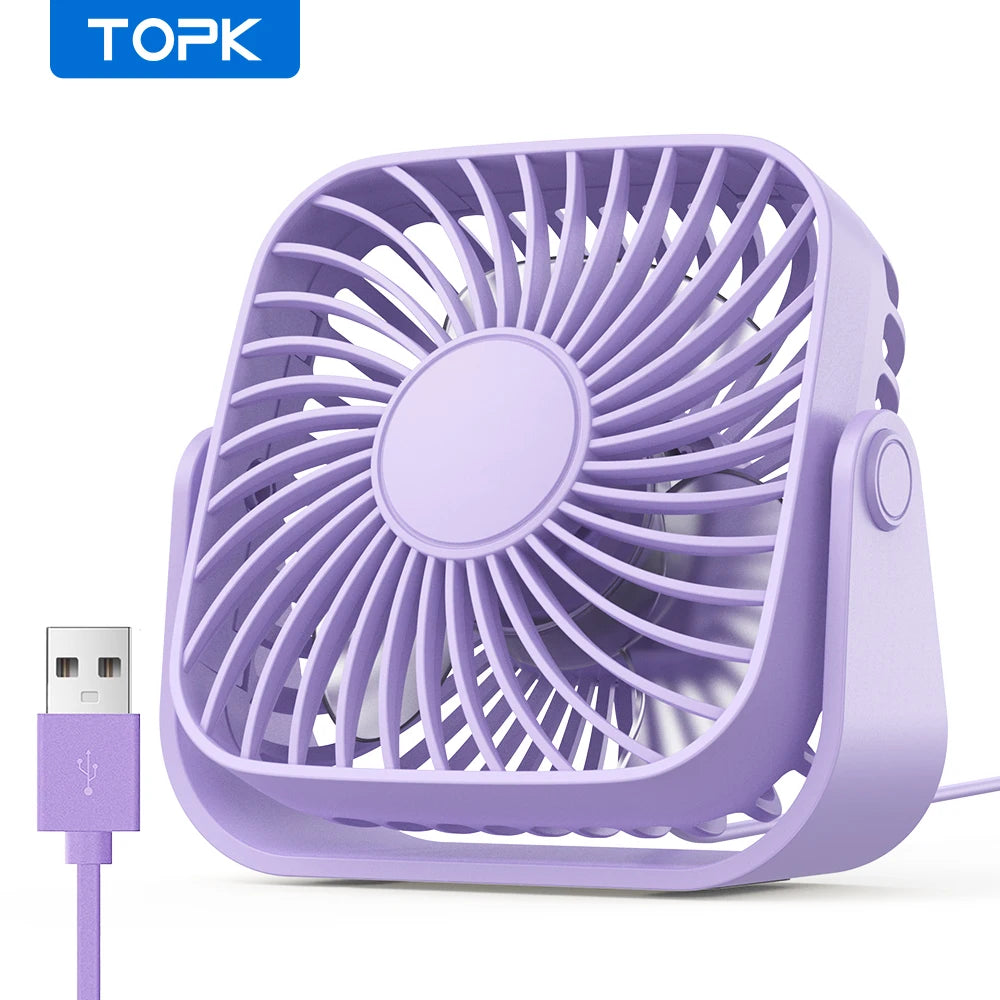 Mini Ventilateur Portable USB 4 Pouces – Silencieux, 3 Vitesses, Rotation 360°, Idéal pour le Bureau, la Maison, le Camping et les Voyages