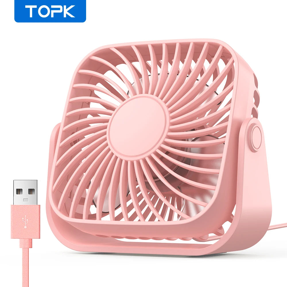 Mini Ventilateur Portable USB 4 Pouces – Silencieux, 3 Vitesses, Rotation 360°, Idéal pour le Bureau, la Maison, le Camping et les Voyages